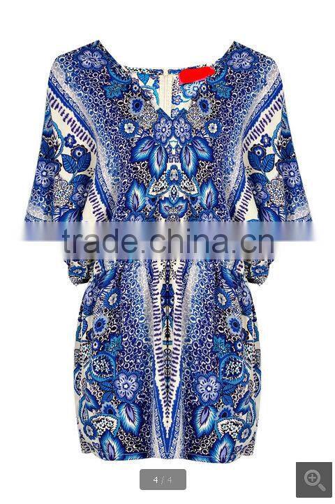 2015 sexy womens deep V neck plus size open front African Print Kimono Sleeve loose Playsuit