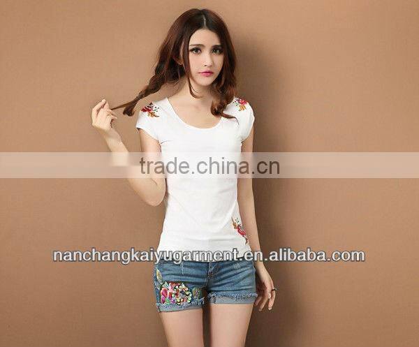 2013 latest design ladies embroided t shirt