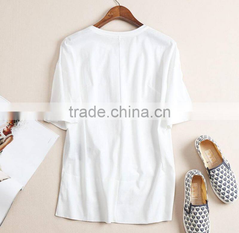 2016 Top selling plain dyed cotton summer fashion design short sleeves elegant blouses