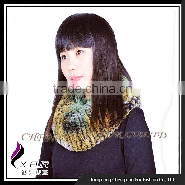 CX-B-76F 2016 Fashion Scarf Rex Rabbit Fur Snood Knitted Poncho And Shawl