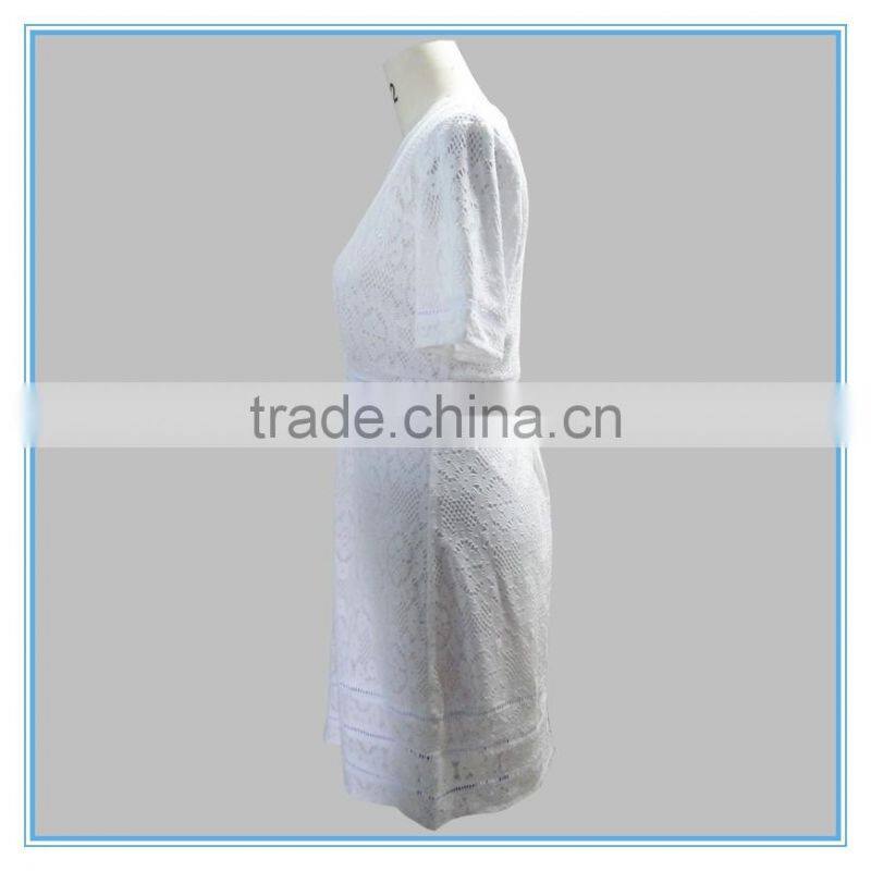 European Summer Fashion Elegant White Lace Cotton Dress Pattern Wholesale