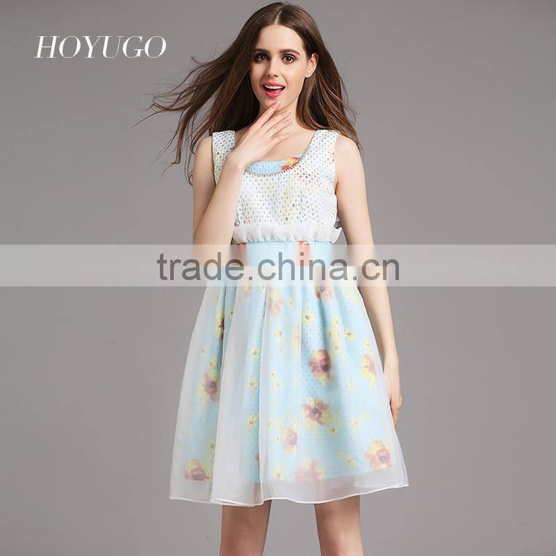 2015 HOYUGO spring new Organza soft fabric slim dress