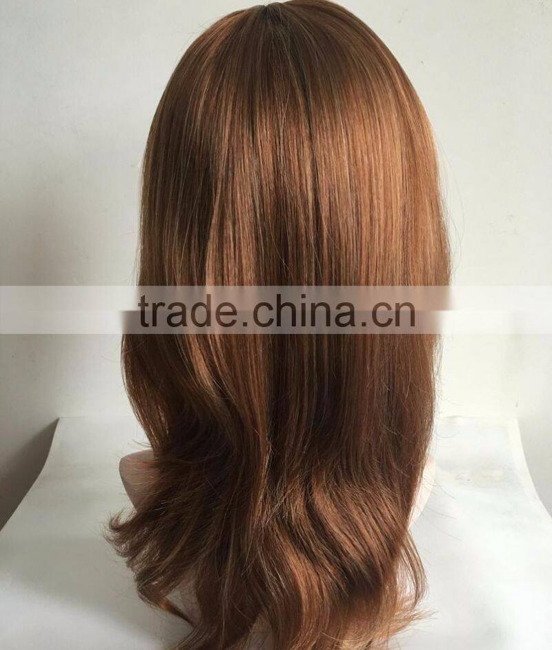 Women Brown Natrual Straight Wigs European Virgin Hair Wigs Lace Front Jewish Wigs