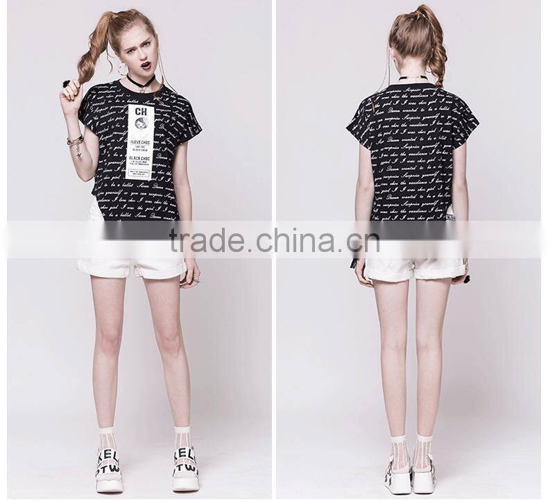Fashionable short sleeve women all over body digital t-shirt printing with unregular bottom
