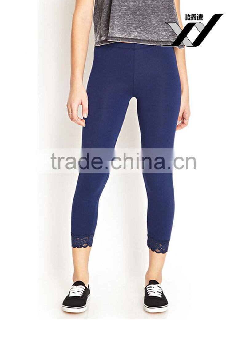 wholesale fitness women leggings with lace bottom and ninth length