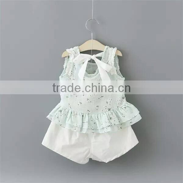 2016 summer girl kids clothes stylish designs white Spaghetti Strap t-shirt cotton baby girls dress set