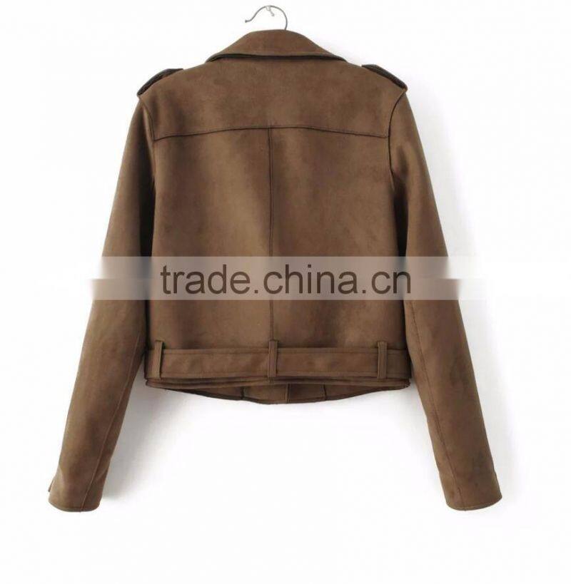 Runwaylover EY1066C 2016 New fashion short women Suede fabric basic jacket