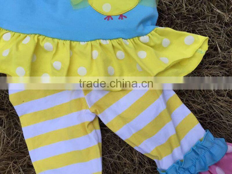 2015 new baby girl blue & yellow easter stripe pant set outfits with matching necklace and headband