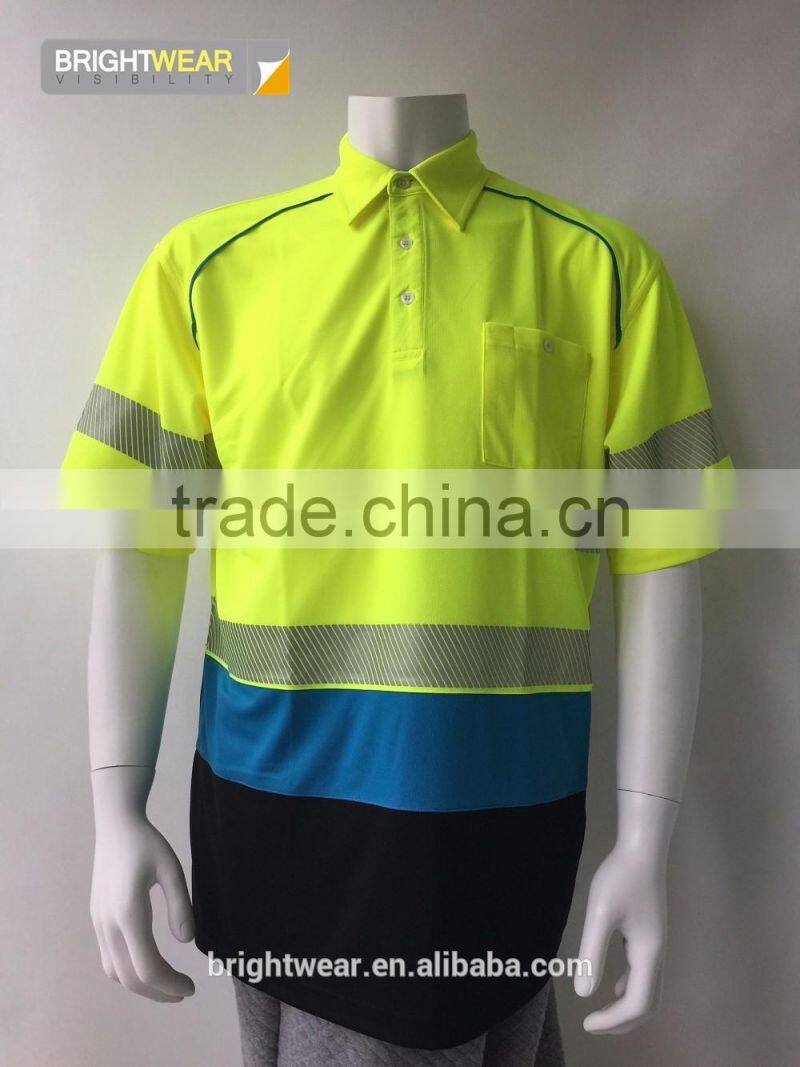 China factory contrast color reflective safety traffic high visibility polo shirt