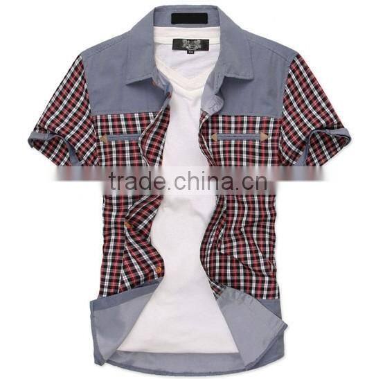 2014 new model casual shirt for men plaid short sleeve shirts