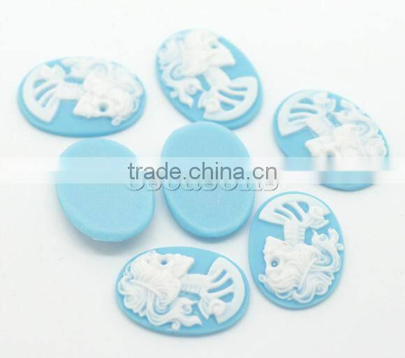 Skyblue Resin Halloween Skull Pattern Oval Cameo 25x18mm(1"x3/4"), sold per packet of 50