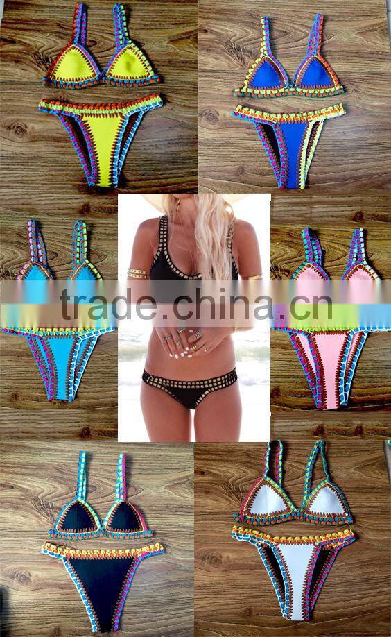 lake blue multi color hand woven swimwear bikini/hr fancy crotched r bikini swimwear/ fancy bikini set swimwear beachwear