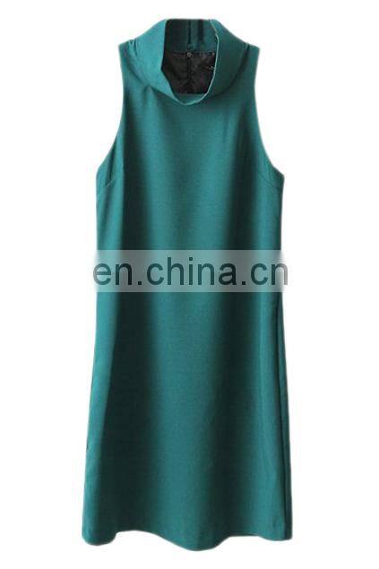 CHEFON Draped Neck Sleeveless Green Shift business casual dress