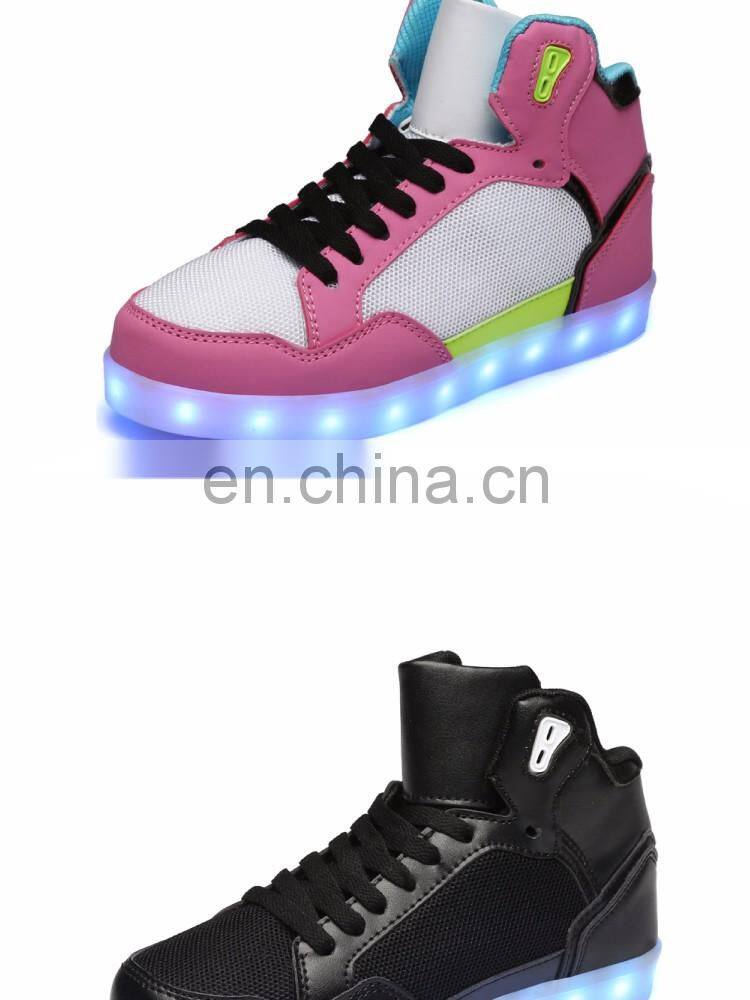 Latest design Hot sale high shoes for men PU+mesh light shoes Street dance luminous high top LED shoes sneakers for boys