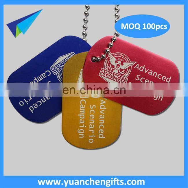 2016 Cheap raised metal aluminum dog tags with ball chains