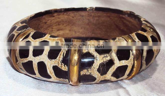 Turquoise Color Bone Chips Brass Bangle, Women Metal Bangle 11834