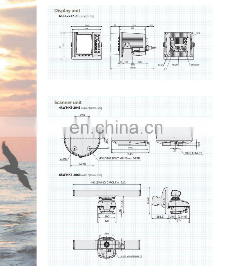 Marine electronics maritime navigation communication JRC JMA-3336 CCS MED IMO ship boat 6KW 4FT radome antenna 72NM marine radar