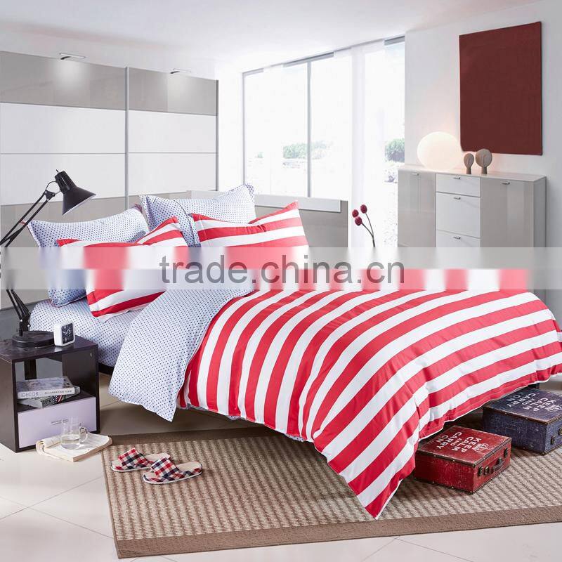Warm and confortable design red and white stripe home textile bedding set from China supplier