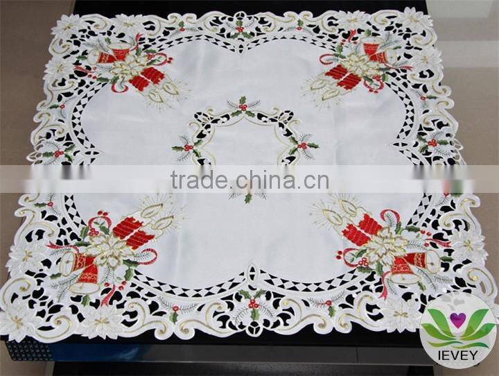 wholesale Christmas red flower candle bell hand embroidery designs tablecloth lmzc1001(1)