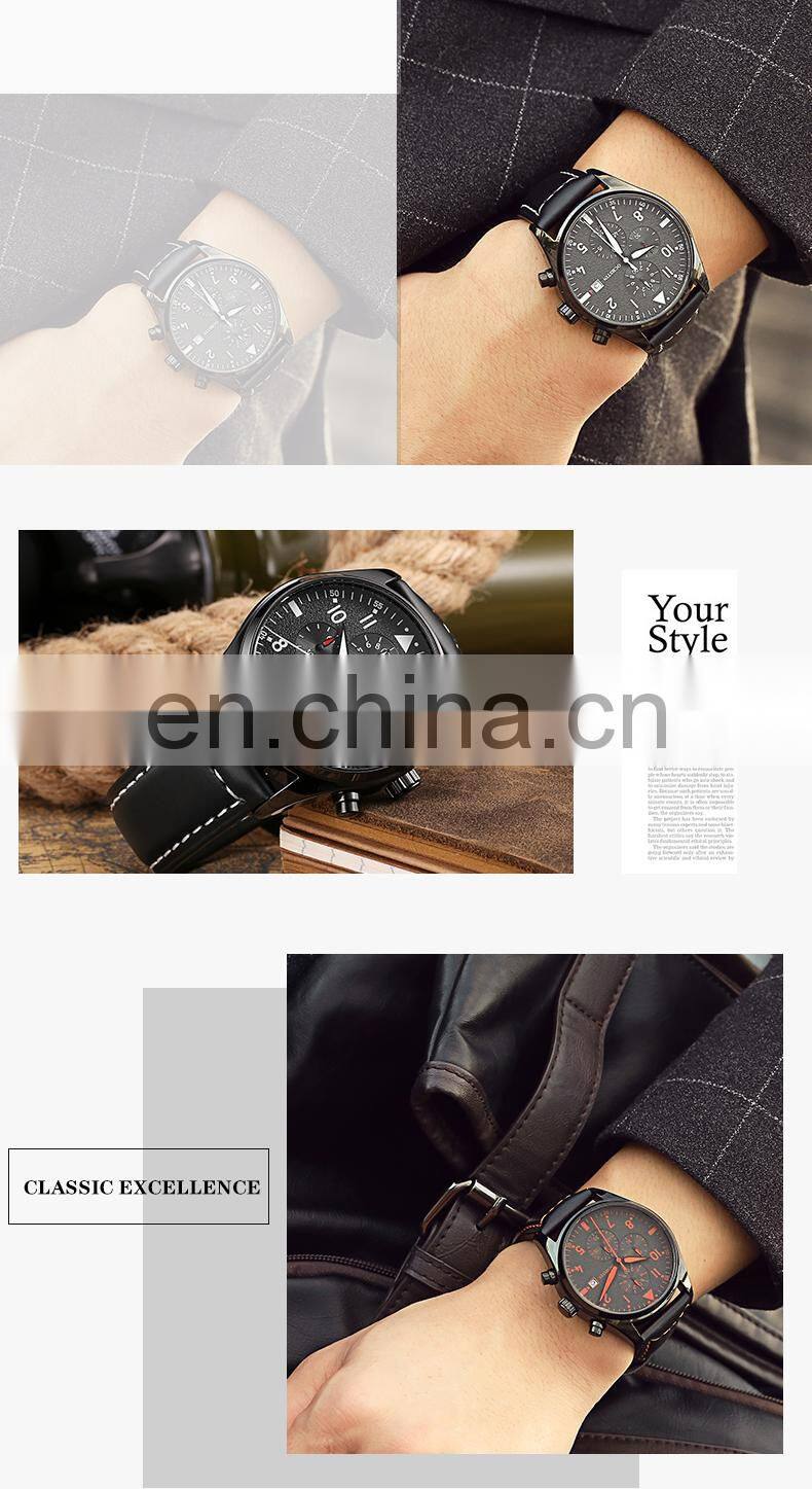 Ochstin GQ043B Sports Mens Quartz Watch Chrono Waterproof Luxury Leather Wrist Watches for Men