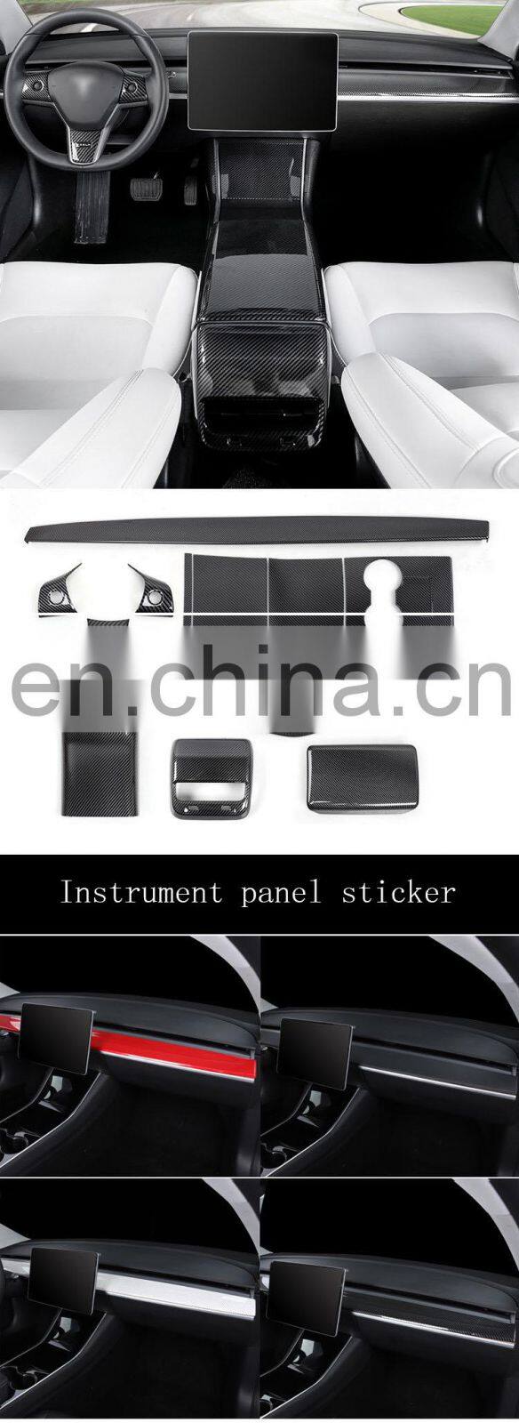 Runde for Tesla central control side trim strip carbon fiber armrest cover rear anti kick plate interior modification