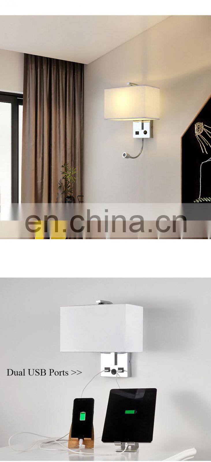 Modern Indoor Luxury Decorative Bedroom Light Bedside USB LED Wall Lamp With Wireless Charger