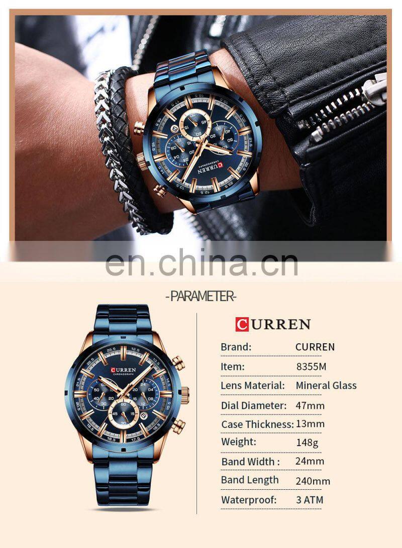 CURREN Business Men Watch Luxury Brand Stainless Steel Wrist Watch Chronograph Army Military Quartz Watches Relogio Masculino