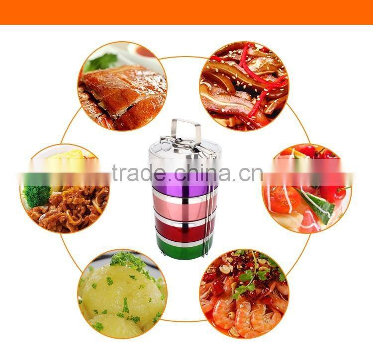 metal stainless steel 4 layers compartment lunch box/ hand pot with foldable handle/ food carrier