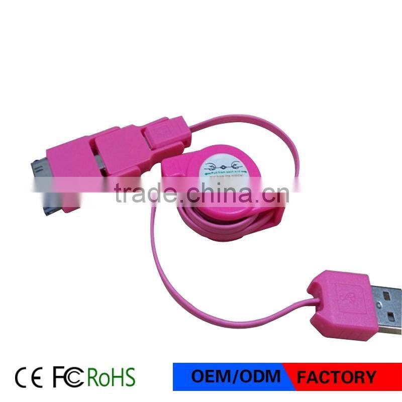 3 in 1 usb data cable sync charger Telescopic line Retractable usb cable for iPhone 5 5s 6 plus