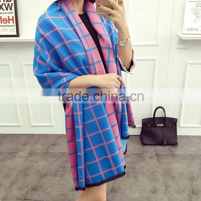 Latest Design Soft Warm Maxi Wool Cashmere Ladies Plaid Shawl