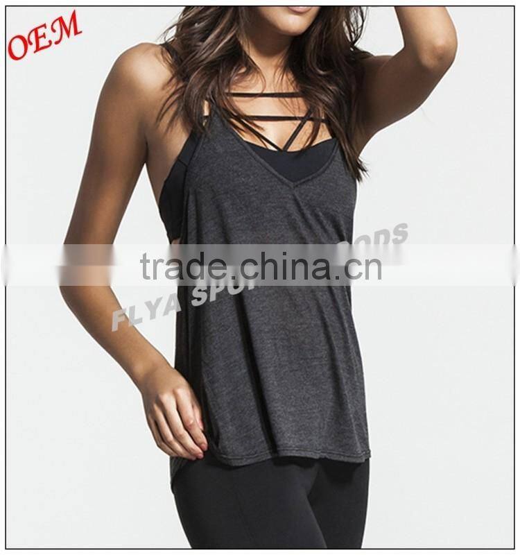 wholesale womens top quality cotton adjustable T-back strap gym tank top