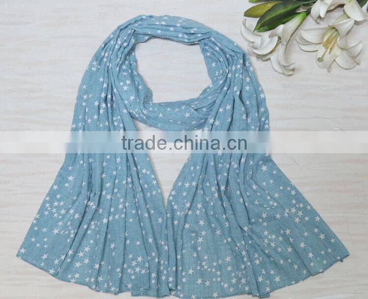 Wholesale Fall Winter Women Fashion Star Printed Cotton Rayon Scarf