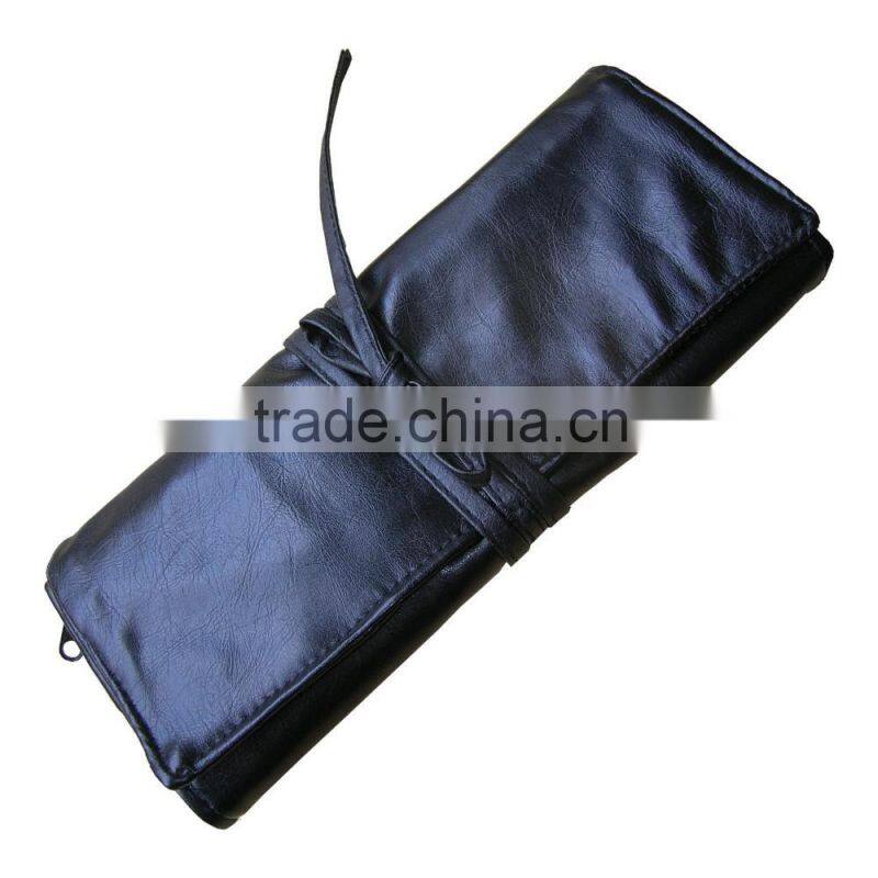 Beauty Travel Black Faux Leather Makeup Brush Case Bag Holder Roll Pouch Tool