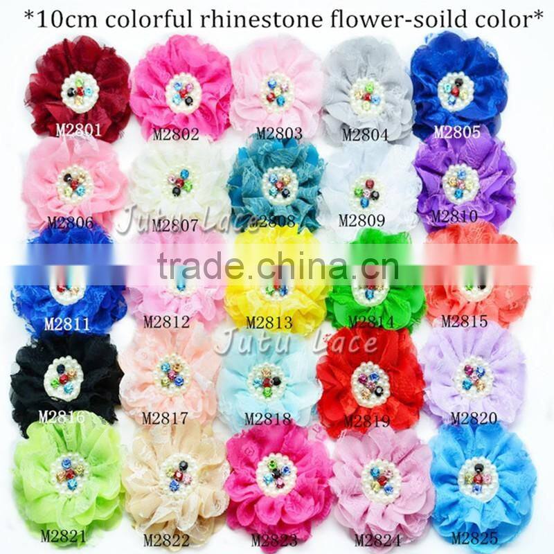 high quality large arificial Flower - 25colors Fabric Flower with Crystal Rhinestone Pearls Center Hair Accessory