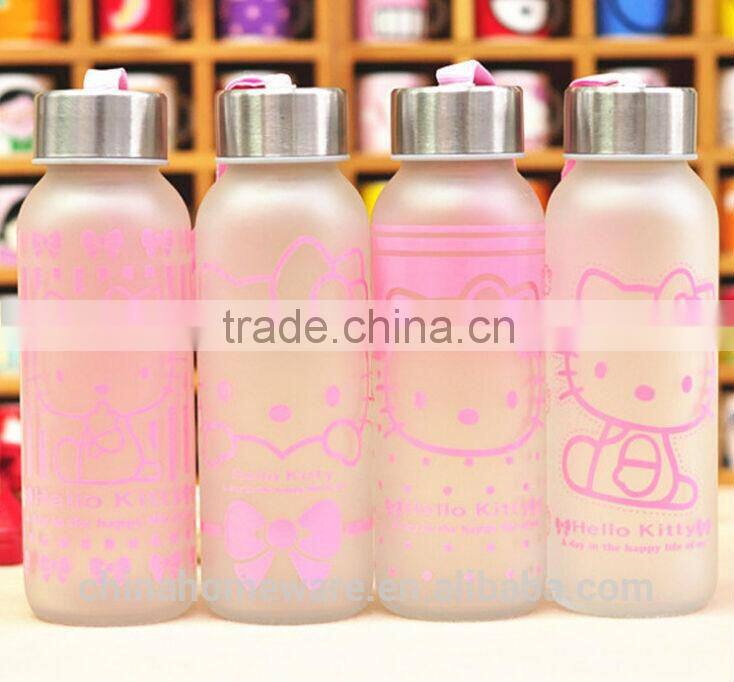 new item sigle wall dull polish creative portable milk lines water glass bottle with Stainless Steel lid