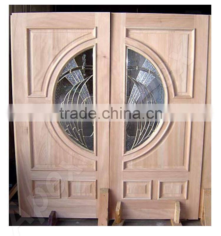 20mins-90mins External Fire Mahogany Solid Wood Door double door for villa & commercial glazed fire door