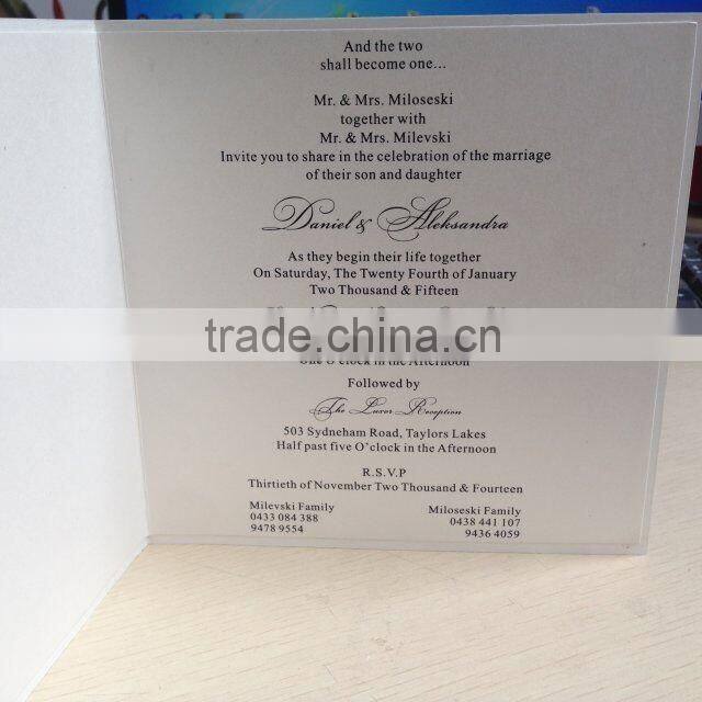 Attractive white lace wedding invitation cards with ivory ribbons and rhinestone brooches