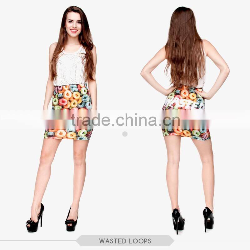 indian mature food sweet sexy girls tight slim mini skirt high quality 3d digital full print custom hot sale tube stretchy skirt