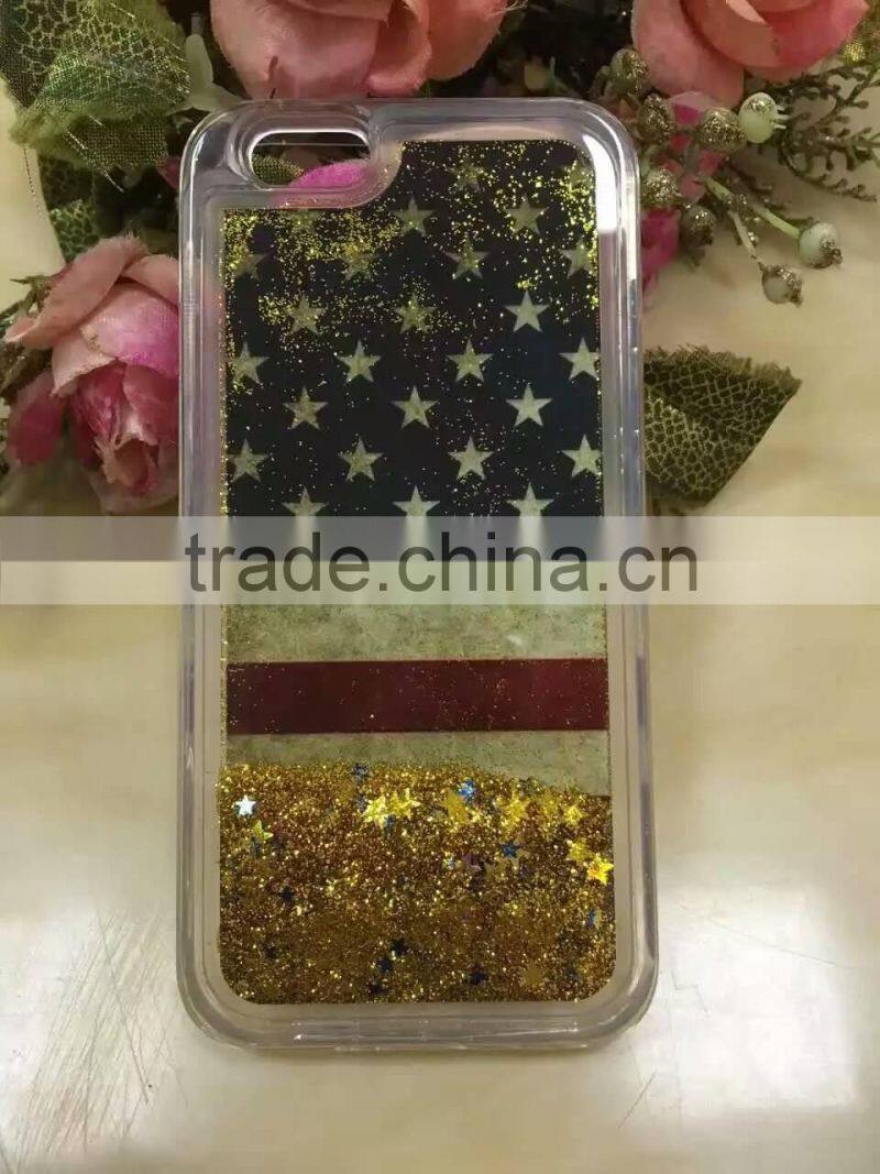 USA UK Flag Liquid Glitter Stars Bling Moving Latest Design TPU Case Cover For iPhone & Samsung
