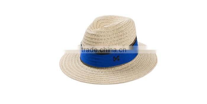 Ladies promotional alphabet M caps with ribbon straw panama hat cheap