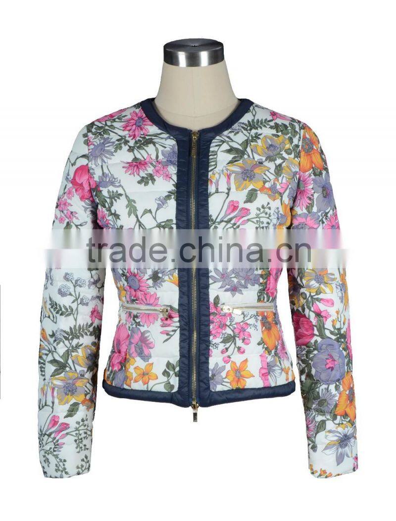 women's collarless padded jacket.