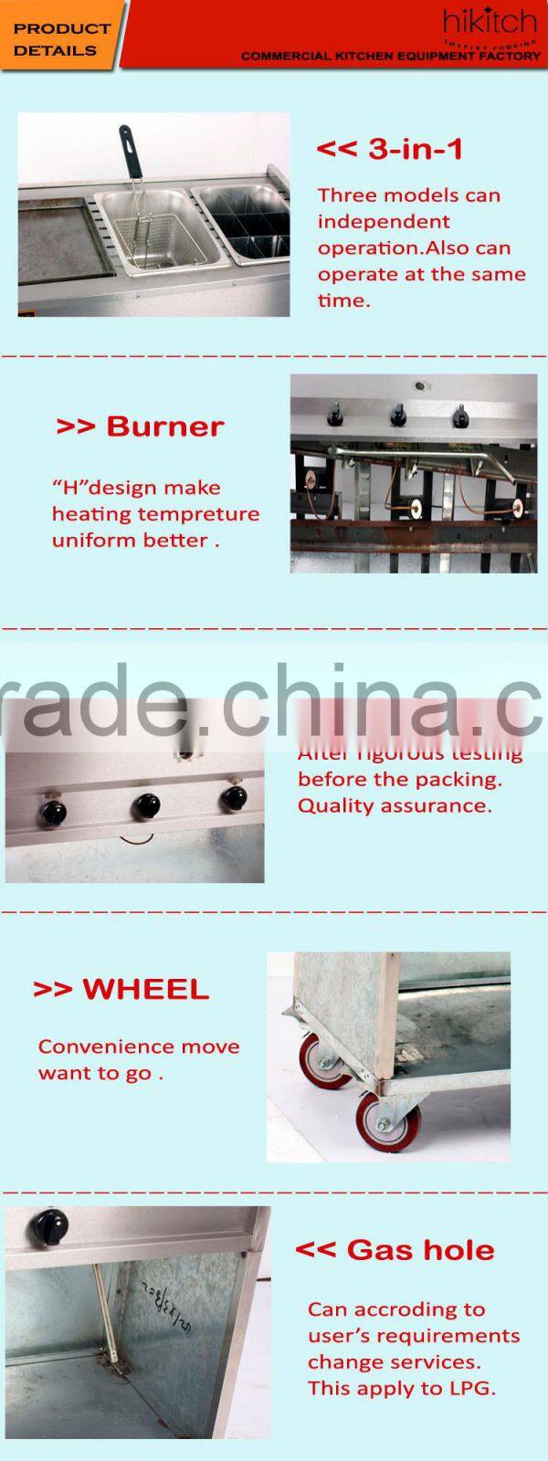 Mobile kitchen for stainless steel LPG gas Multifunctional deep fryer oden cooker tasnack car