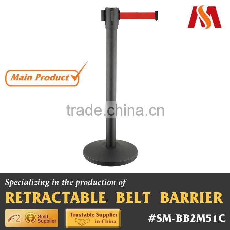 Black Steel Length 2M Single Line Crowd Control Post