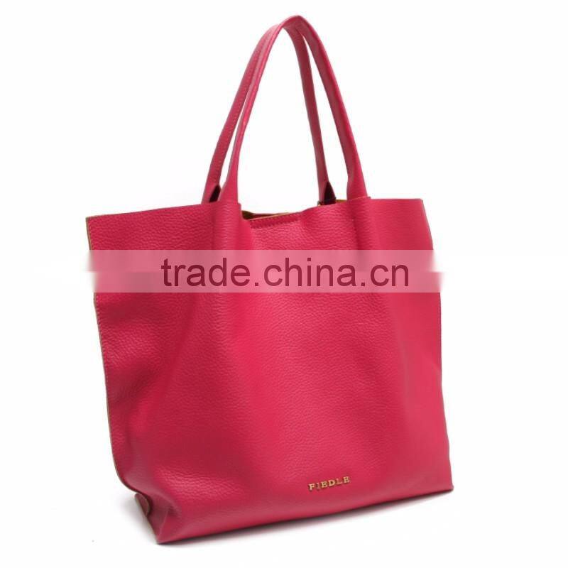 CSS668B001 2016 Chinese Manufacturer Made Fashion Ladies Genuine Cow Leather Pink Casual Shopper Tote Bag