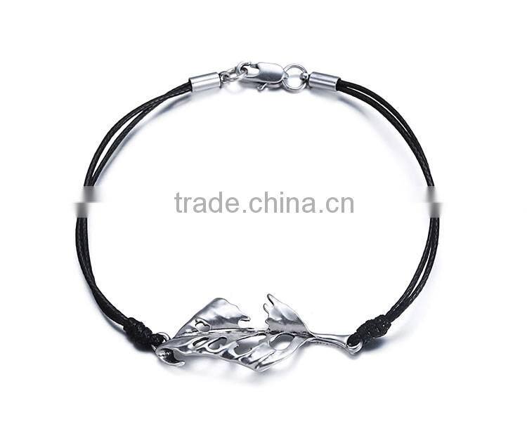 New design Korean wax cord silver alloy simple bracelet Valentine gift wholesale