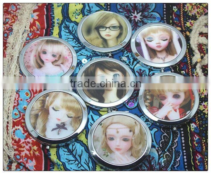 Silver color 3D Doll decoration pocket mirror , promotion gifts