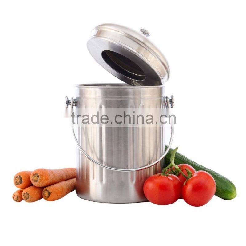 1.0 Gallon Stainless steel kitchen compost pail with Charcoal Filter