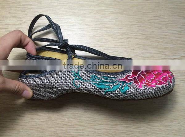 Women's Shoes Old Peking Flower Embroidered Lace Up Linen Cotton Cloth Walking Flat Shoes Oxford Sole