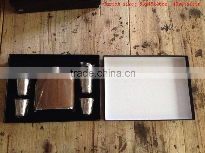 9oz and 18oz hip flask add to four cups and a Funnel in gift set box