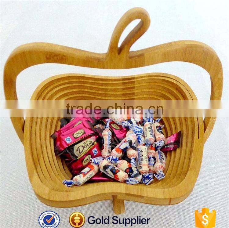 2016 high quality apple shape folding bamboo fruit basket